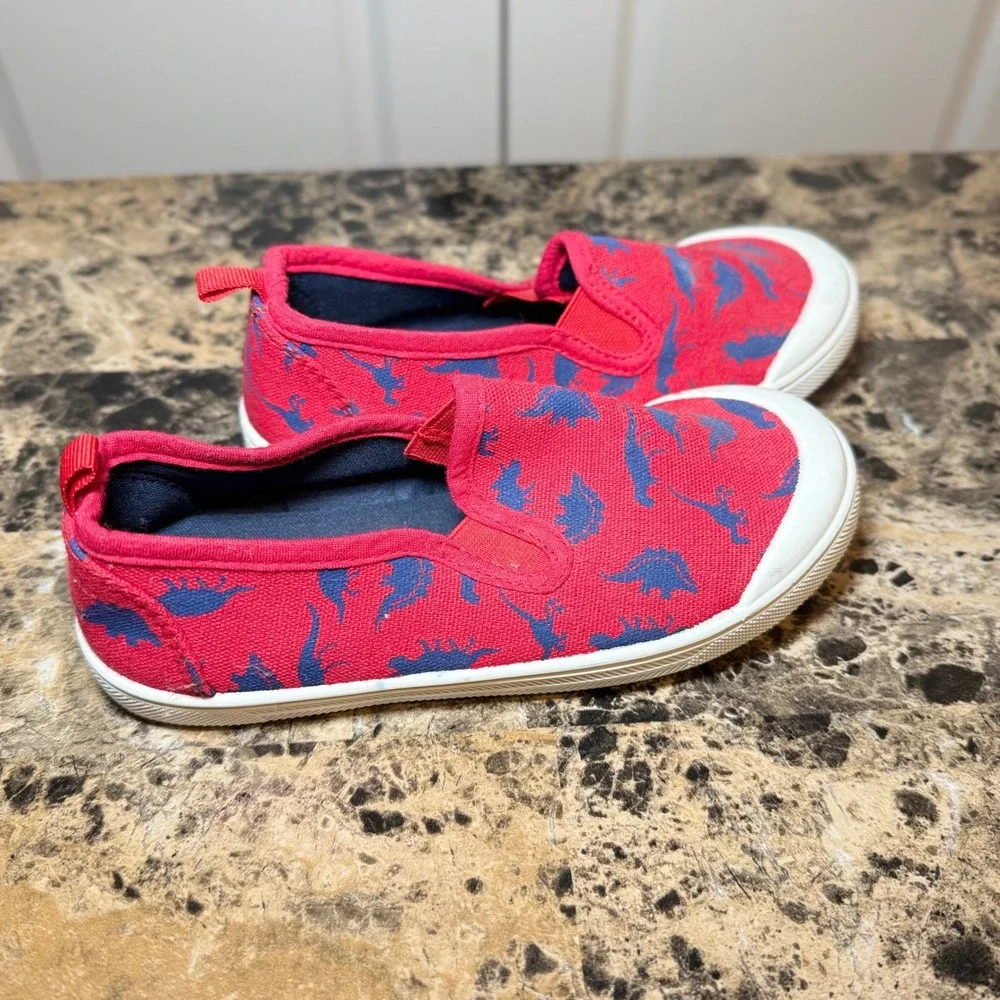 KomforMe Kids Red Blue Dinosaur Canvas Slip On Sneakers Size 12